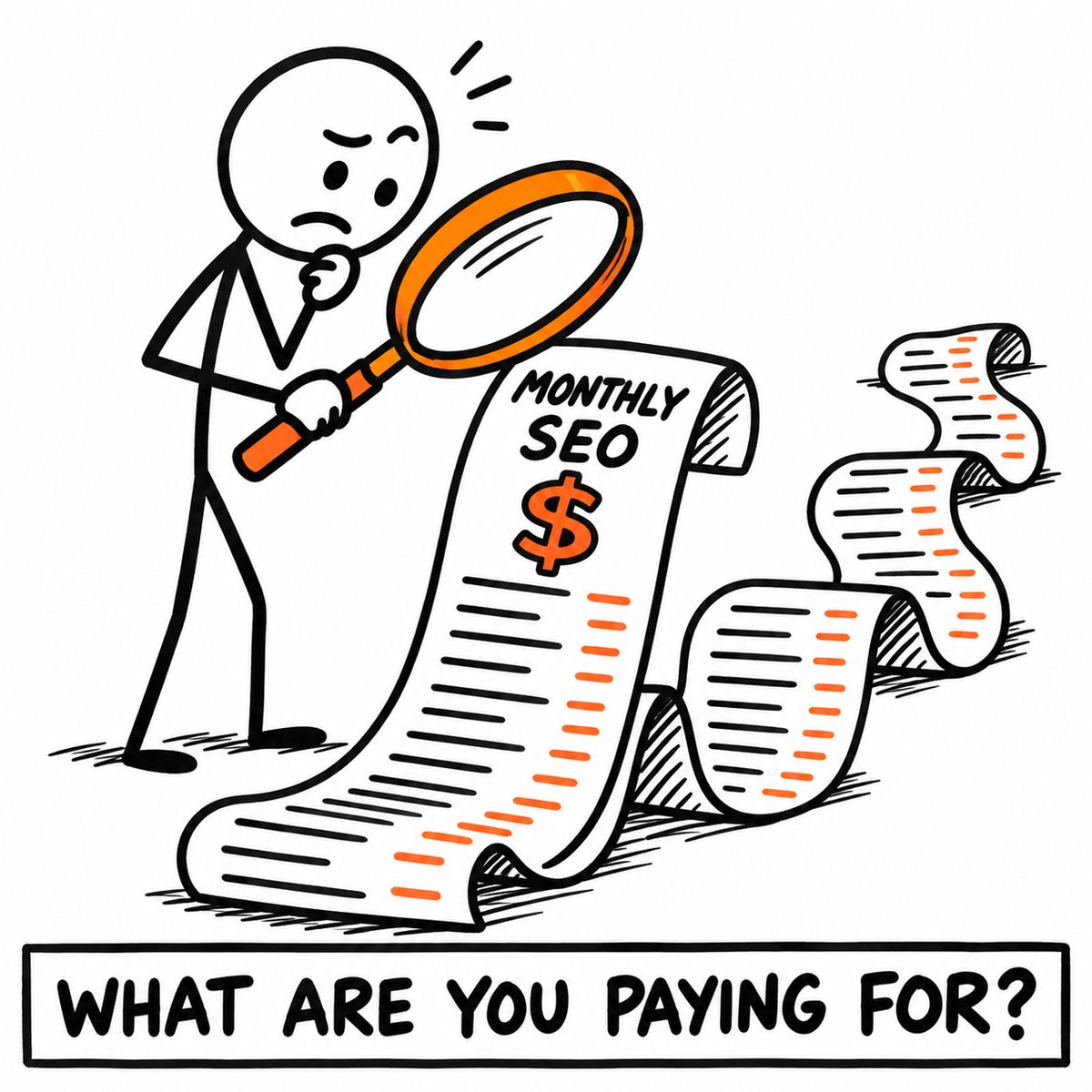 A long marketing receipt being checked line by line